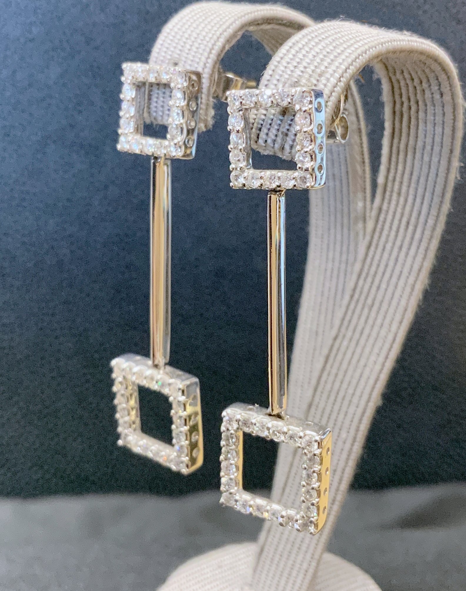 White Gold Square Drop Earrings