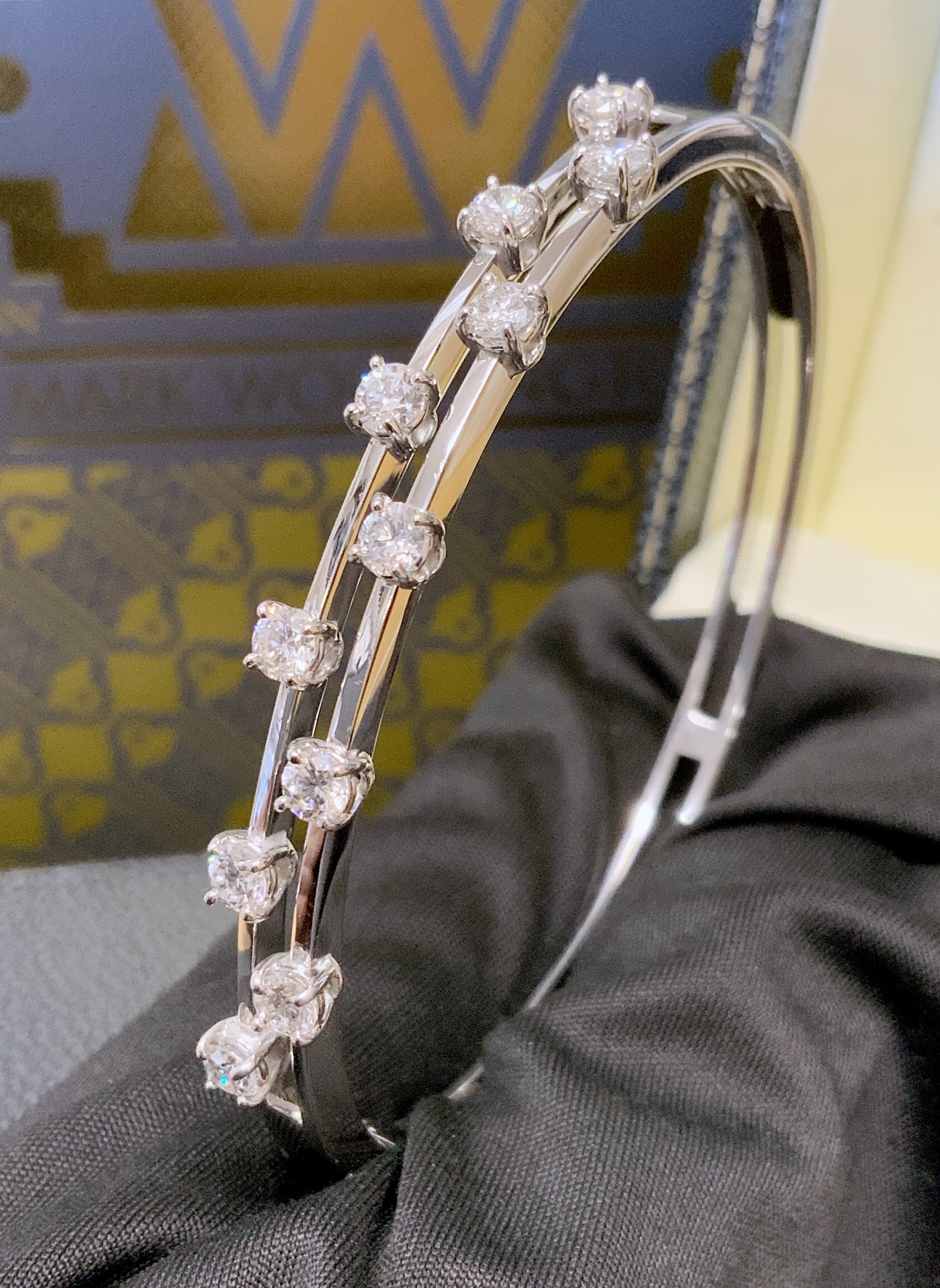White Gold Twin Row Diamond Bangle