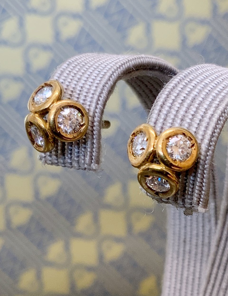 Yellow Gold Triple Diamond Studs